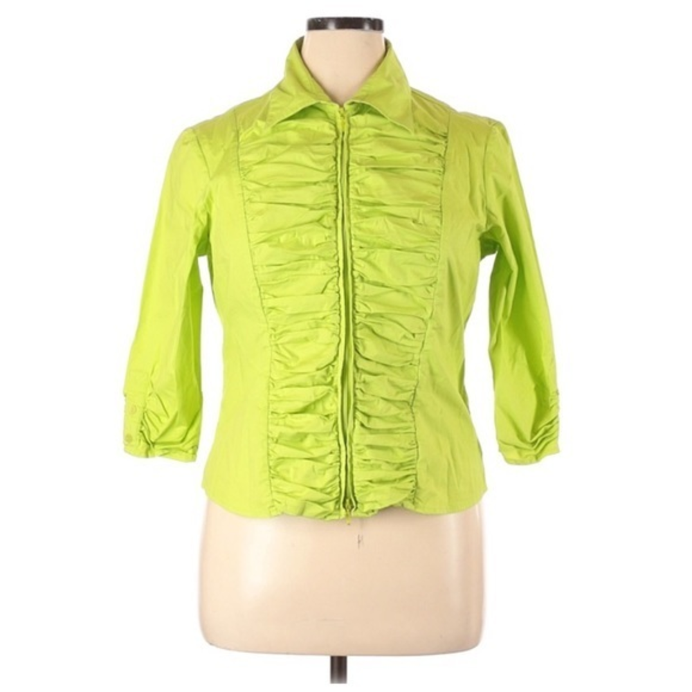 Ravel‎ XL neon green zippered ruched 3/4 length sleeves jacket